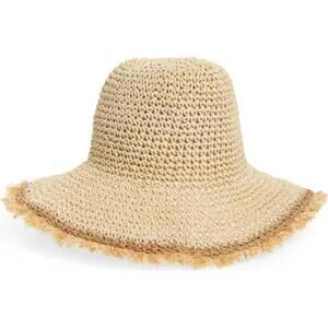 BP Frayed Trim Straw Boater Hat Natural NWOT